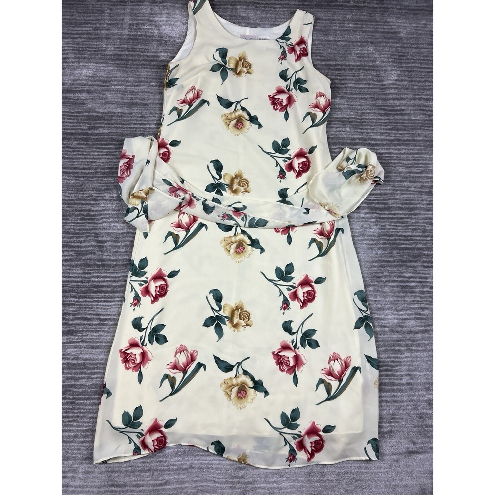 Kathie Lee Dress Womens 12 Yellow Floral Sleeveless Maxi Scarf Casual